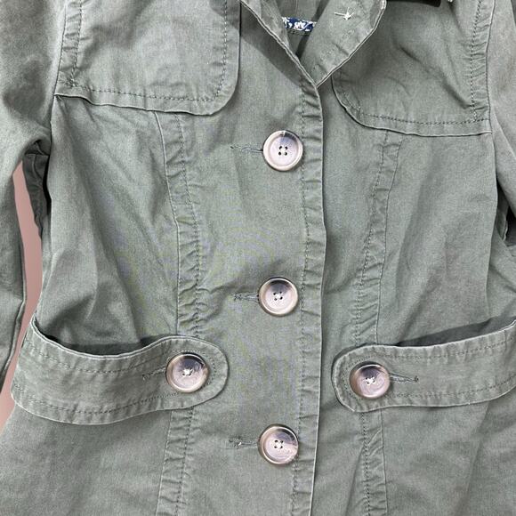 Y2K Old Navy Jacket Utility Women Green Bella Swan Button Long Sleeve XS - Picture 2 of 6